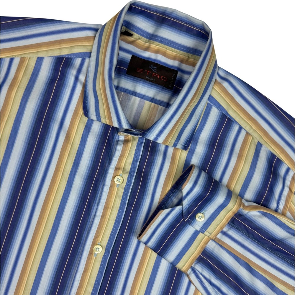 Etro Milano Striped Button Front Dress Shirt Luxury Mens 40 /Medium Italy Made